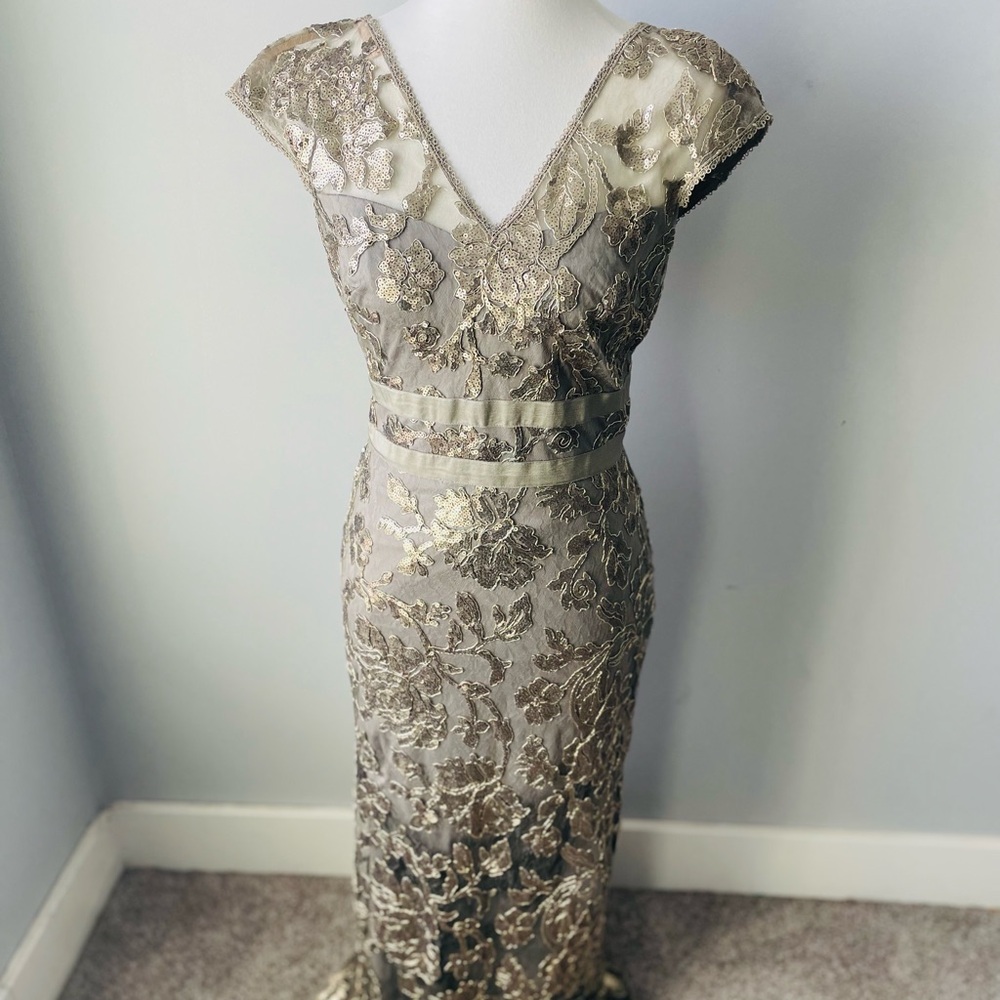 Tadashi Shoji Gold Sequin A-Line Gown